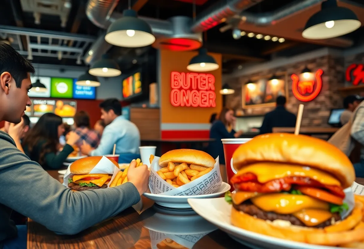 Interior view of Uncle Billy's Burger Joint with guests enjoying burgers and fries