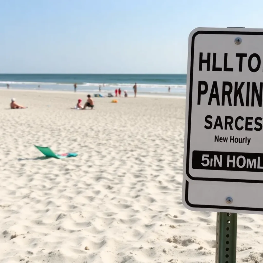 View of Hilton Head Island beach with new parking signage