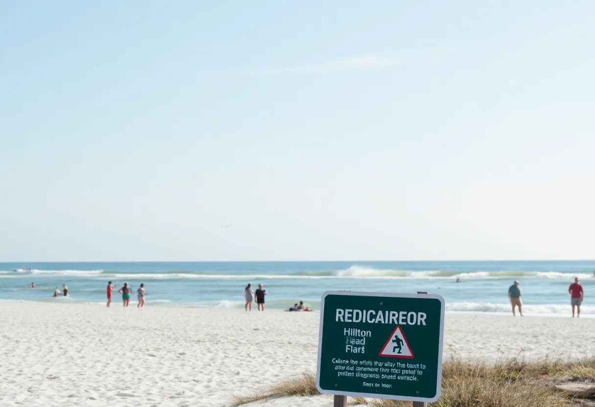 Shark fins visible near beach shores of Hilton Head Island