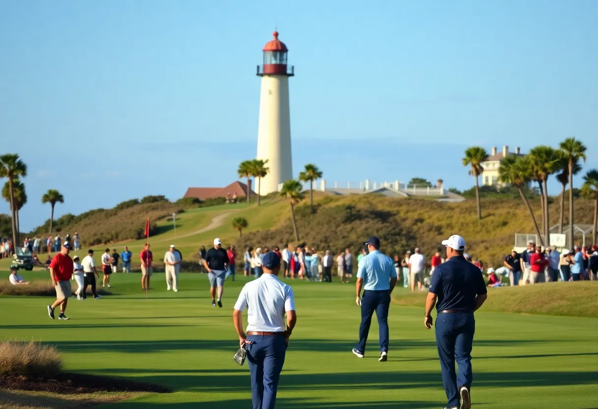 Golf tournament at Harbour Town Golf Links with players in action.